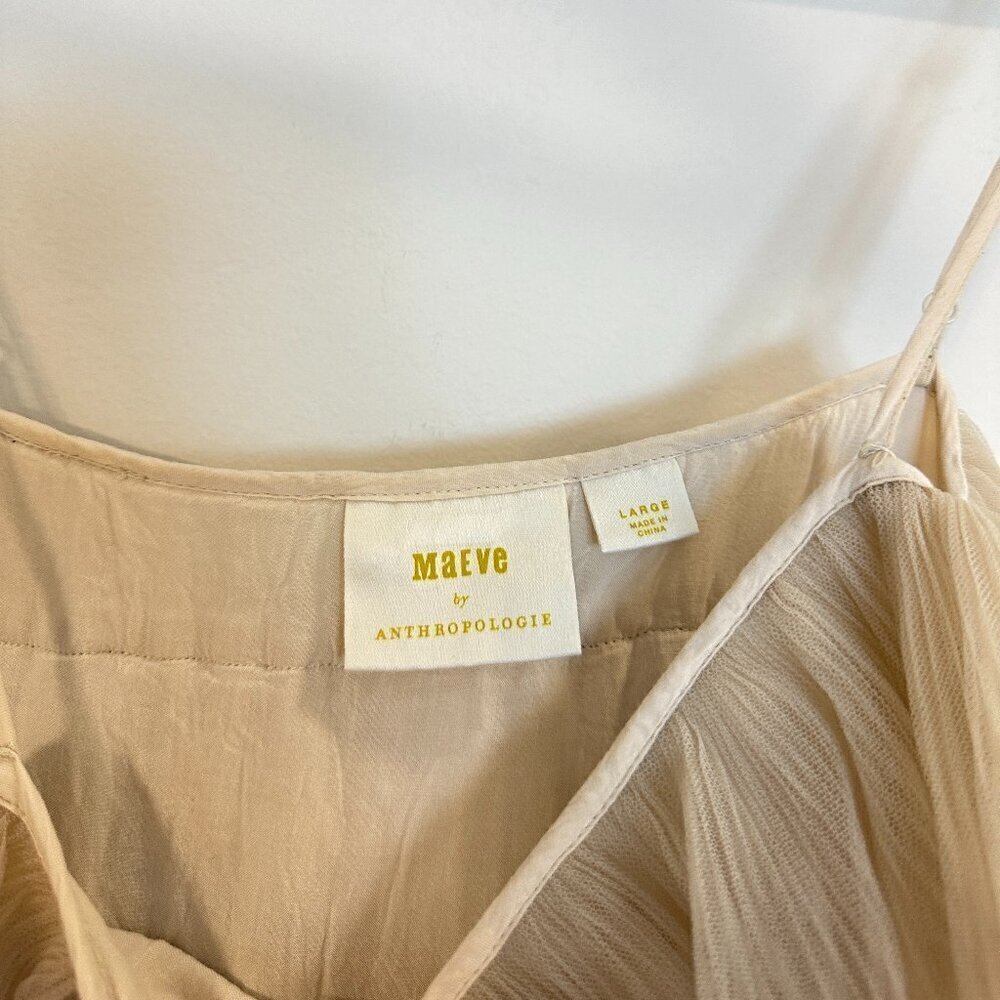 MAEVE by Anthropologie Tiered Tulle Mini Dress in Taupe Size Large - Picture 6 of 14